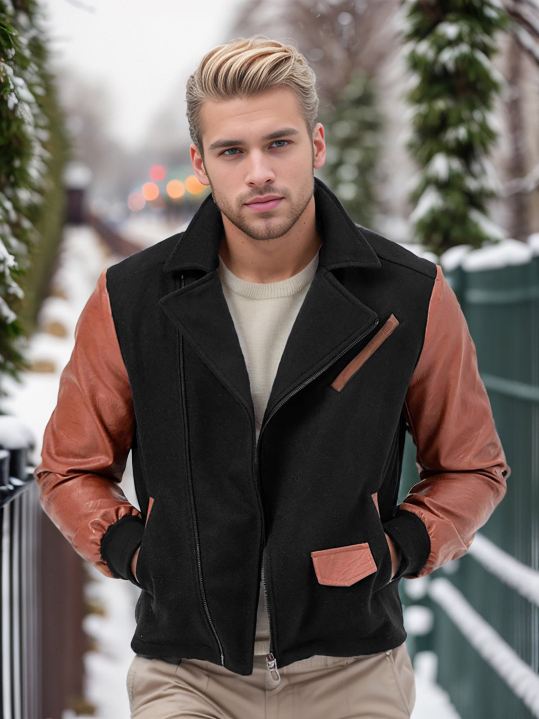 Herren modische Fleece-Kombijacke mit Lederakzenten Drune