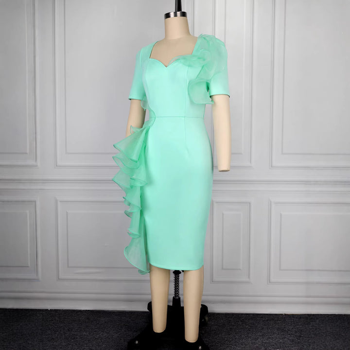 Damen figurbetontes Abendkleid mit Rüschenakzenten Drune