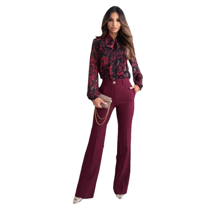 Damen Elegante Bluse mit Rüschendetails und floralem Druck Drune