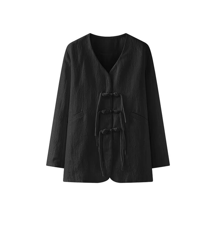 Damen elegante Jacke mit kunstvollen Knotendetails Drune