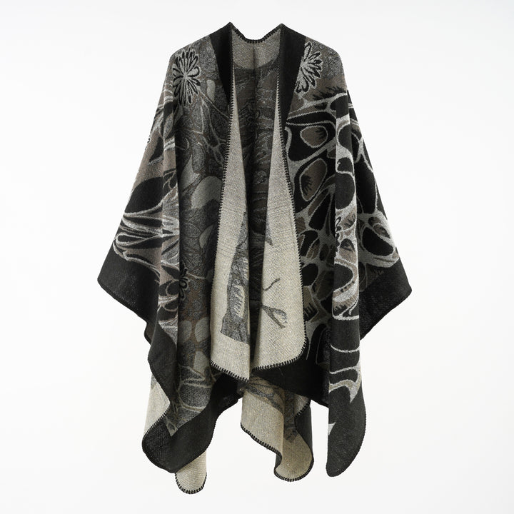 Damen Wollmix‑Jacquard‑Umhang mit offener Kimono‑Silhouette Drune