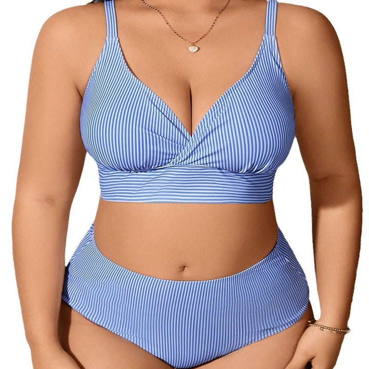 Damen Hochtaillierter Bikini mit modischem Streifenmuster Drune
