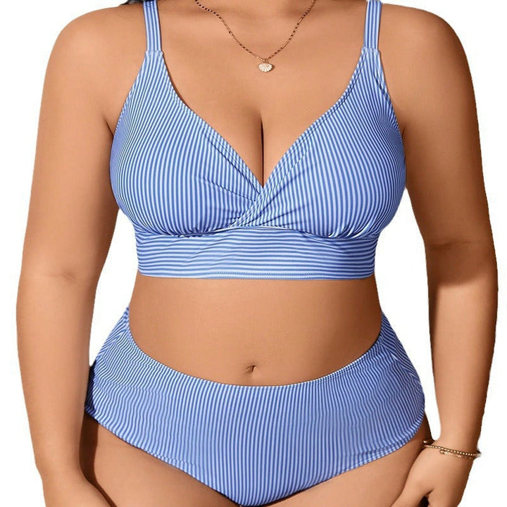 Damen Hochtaillierter Bikini mit modischem Streifenmuster Drune