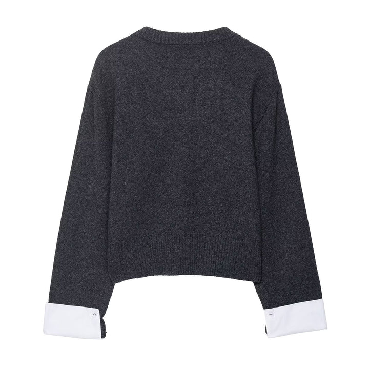 Damen kuschelige Strickjacke mit eleganten Kontrastärmeln Drune