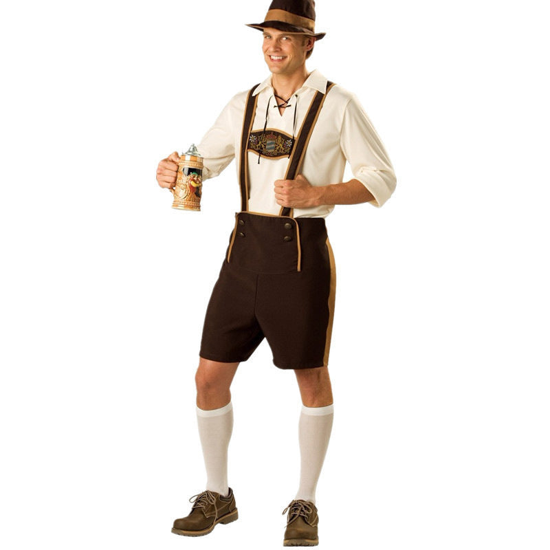 Herren nan Oktoberfest Trachtenkurzhose mit verstellbaren Trägern und bestickter Brustpasse Drune