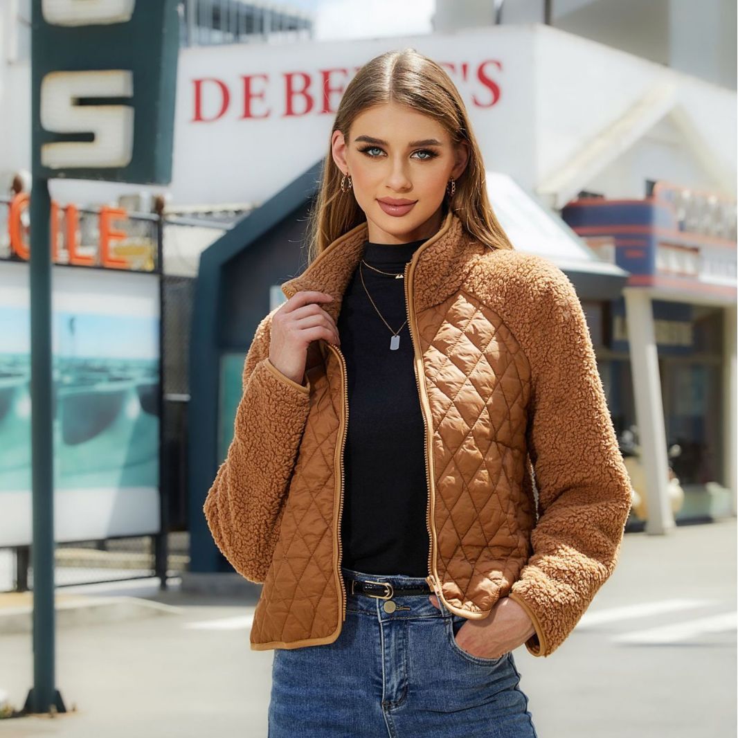 Damen Kuschelige Steppjacke mit weichem Kragen und kontrastierenden Ärmeln Drune