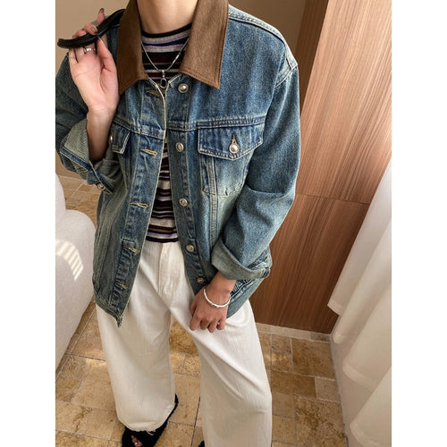 Damen Jeansjacke mit lässigem Schnitt und kontrastierendem Kragen Drune