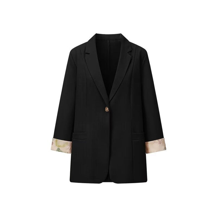 Damen elegante Blazerjacke mit floralem Innenfutter Drune
