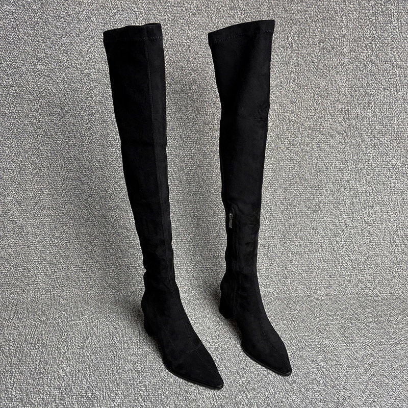Damen Overknee‑Stiefel mit spitzer Zehenpartie, elastischem Schaft und sculpted Blockabsatz Drune