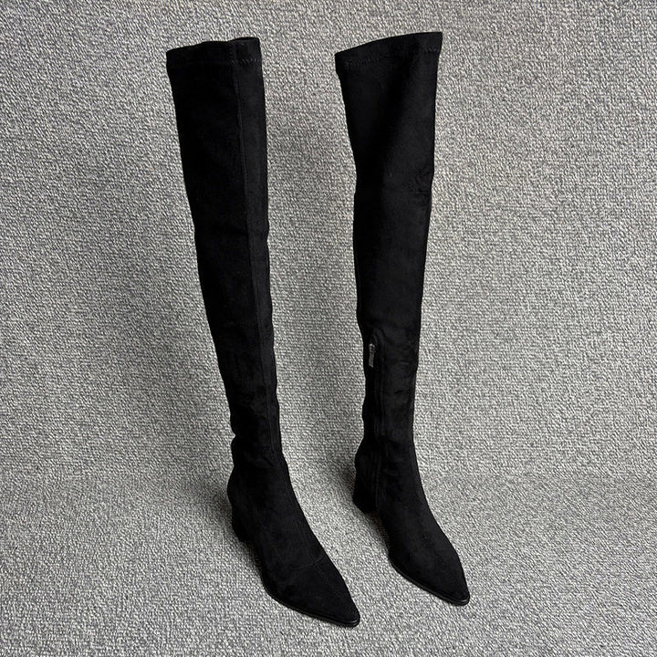 Damen Overknee‑Stiefel mit spitzer Zehenpartie, elastischem Schaft und sculpted Blockabsatz Drune
