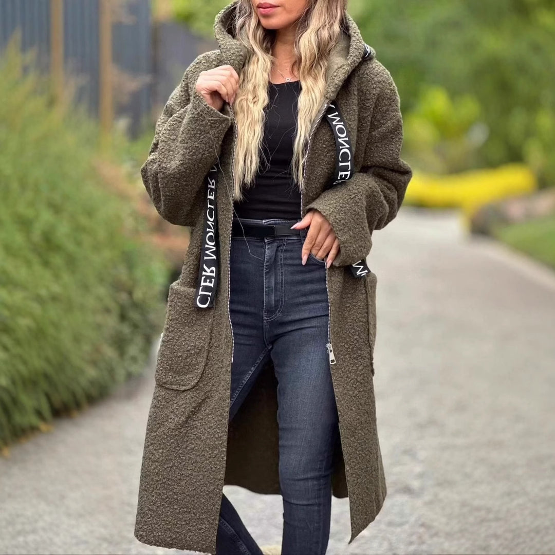 Damen Modischer Oversized-Fleece-Mantel mit praktischen Taschen und Kapuze Drune