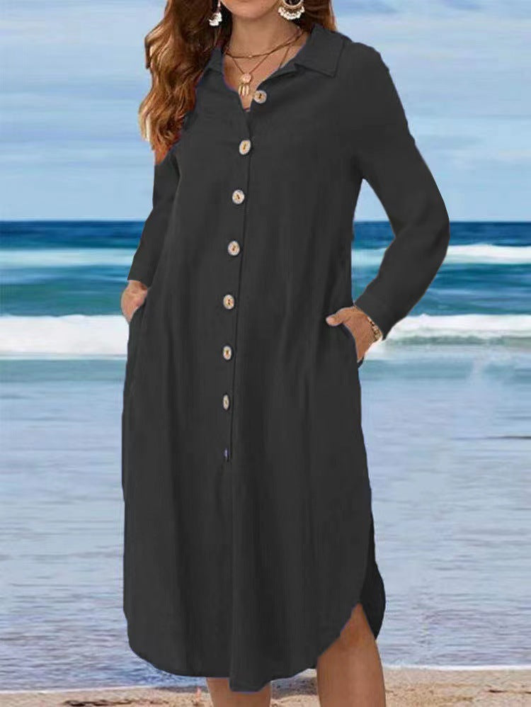 Damen Hemdkleid mit Knopfleiste und Seitenschlitzen Drune