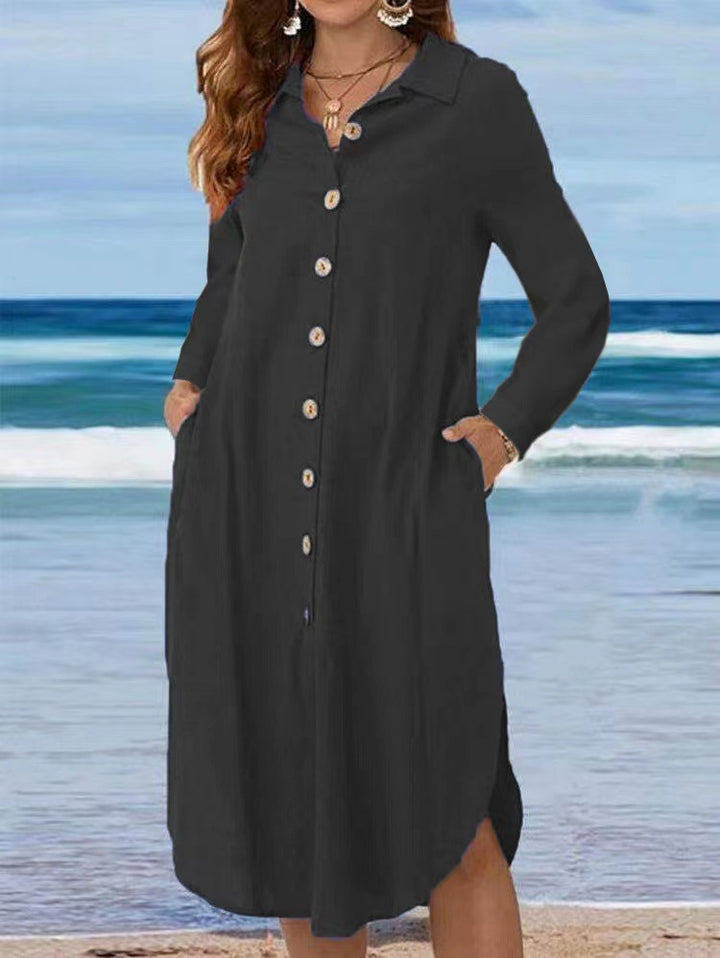 Damen Hemdkleid mit Knopfleiste und Seitenschlitzen Drune