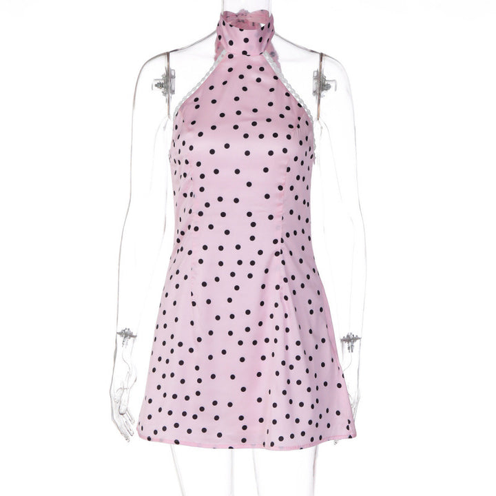 Damen Polka-Dot Minikleid mit hohem Kragen und A-Linien-Schnitt Drune