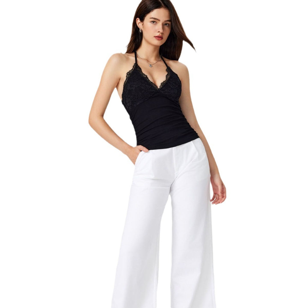 Damen Spitzen- und Jersey-Top mit raffiniertem Ausschnitt und verstellbaren Trägern Drune