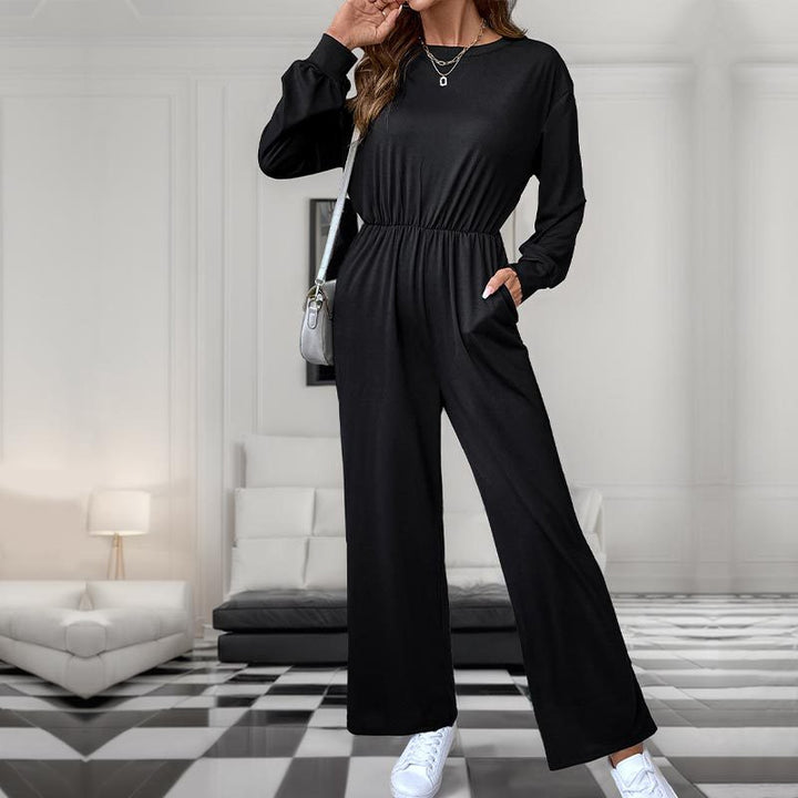 Damen Lässiger Einteiler mit elastischer Taille, Seitentaschen und weitem Bein Drune