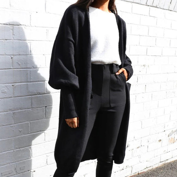 Damen Oversize-Longcardigan mit Volumenärmeln, offener Front und Eingrifftaschen Drune
