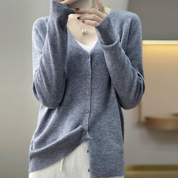 Damen Leichter V‑Ausschnitt‑Cardigan mit kastiger Silhouette und Kaschmir‑Optik Drune