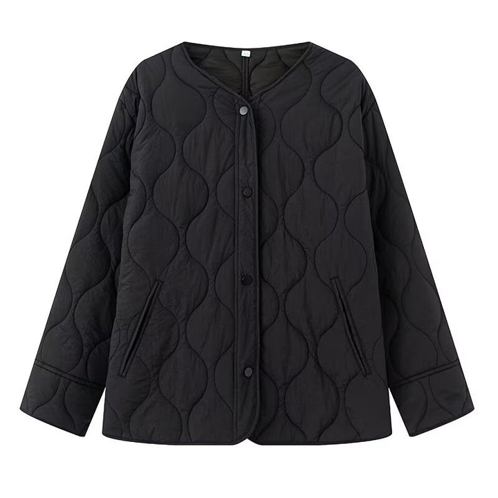 Damen Leicht gesteppte Oversize-Jacke mit Rundhals, Druckknopfleiste und Eingrifftaschen Drune