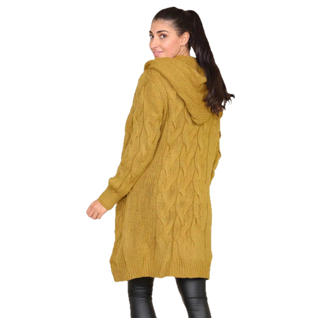 Damen Grobstrick Hoodie-Mantel mit Zopfdesign und tiefen Taschen Drune
