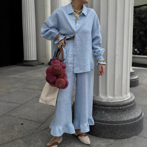 Damen lässiges Pyjama-Set aus atmungsaktiver Baumwolle Drune