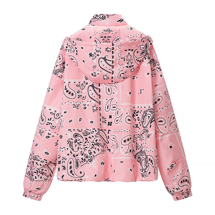 Damen Kapuzen-Blouson mit Bandana-Print und elastischem Saum Drune
