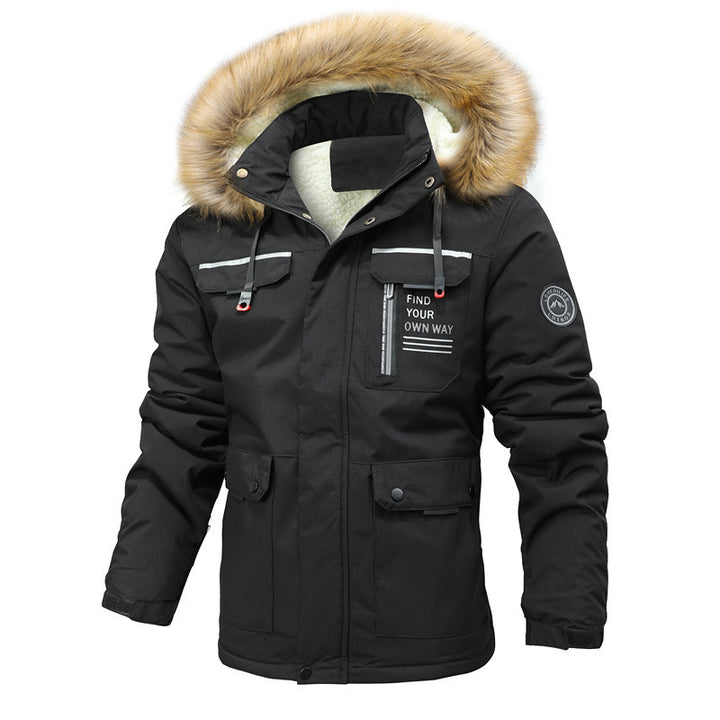 Herren Thermo-Parka im Expeditionstil mit abnehmbarer Kunstfellkapuze und Multifunktions-Taschen Drune