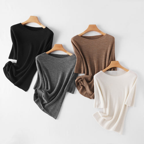 Damen Lockeres Feinstrick-Tunika-Shirt mit U-Boot-Ausschnitt und Fischgrätstruktur Drune