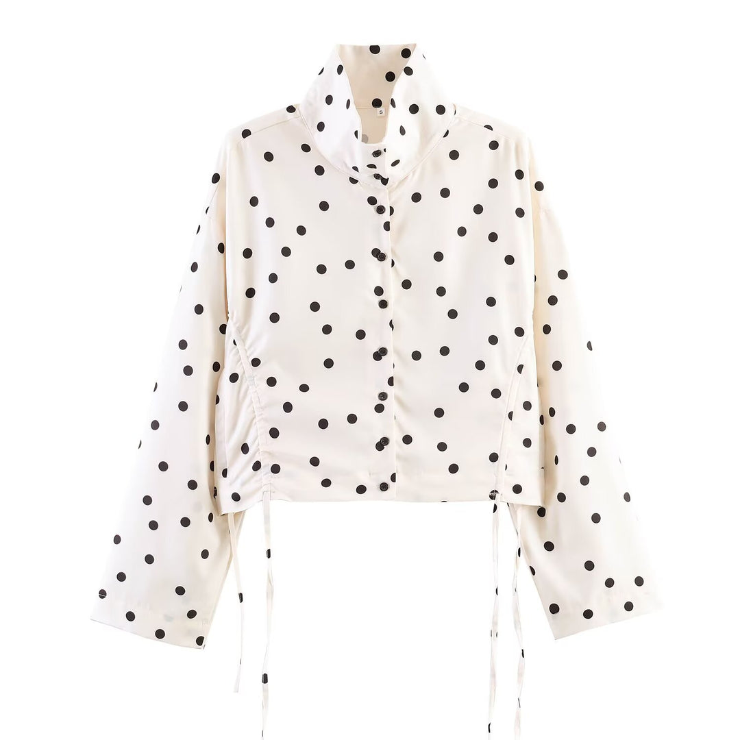 Damen Gepunktete Cropped-Utility-Jacke mit Stehkragen und Tunnelzug Drune