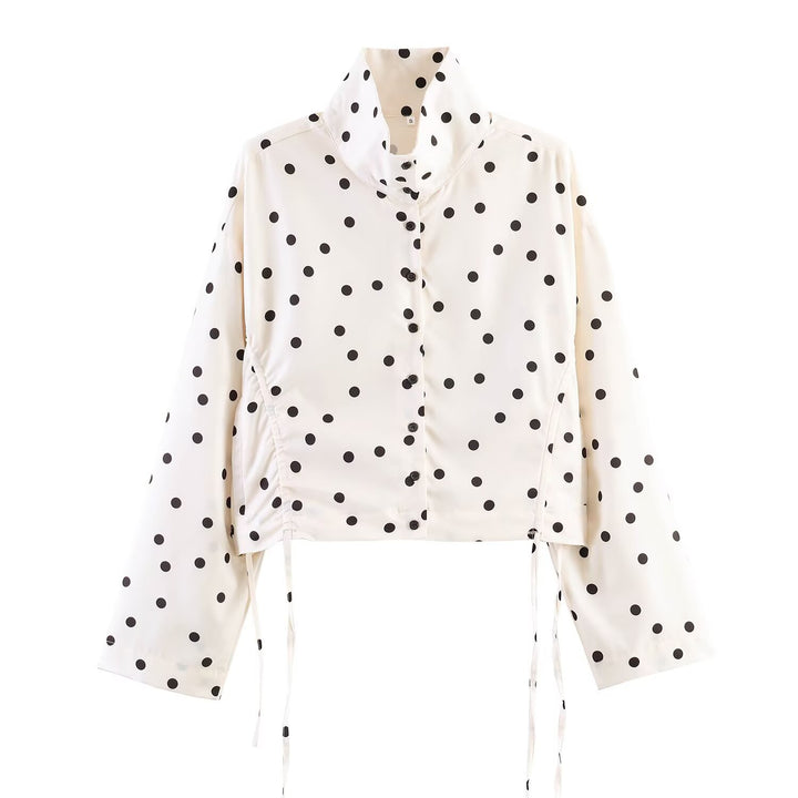 Damen Gepunktete Cropped-Utility-Jacke mit Stehkragen und Tunnelzug Drune