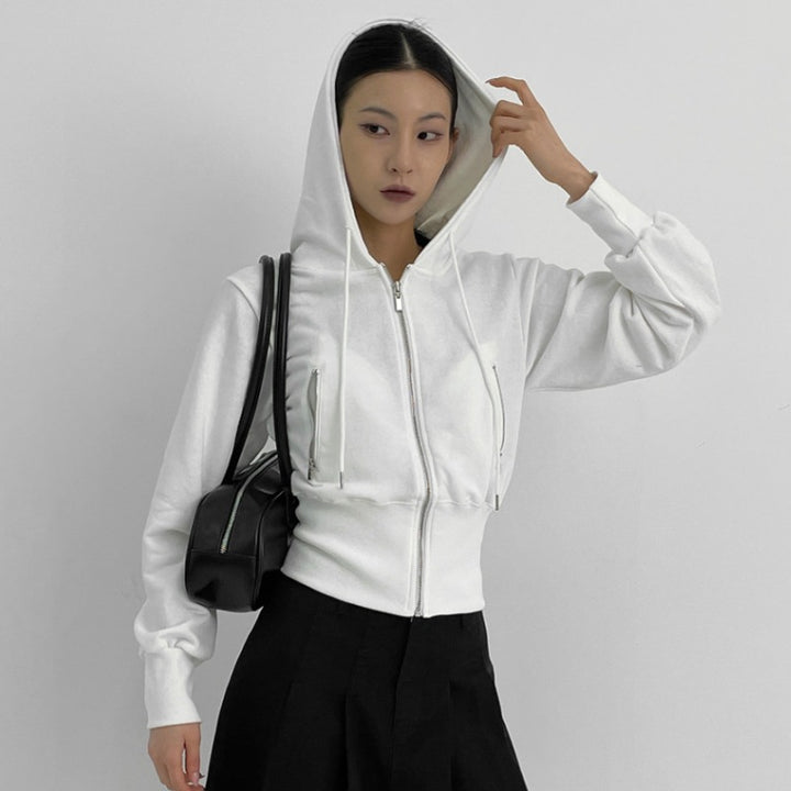 Damen sportliche Zip-Kapuzenjacke mit figurbetontem Schnitt Drune