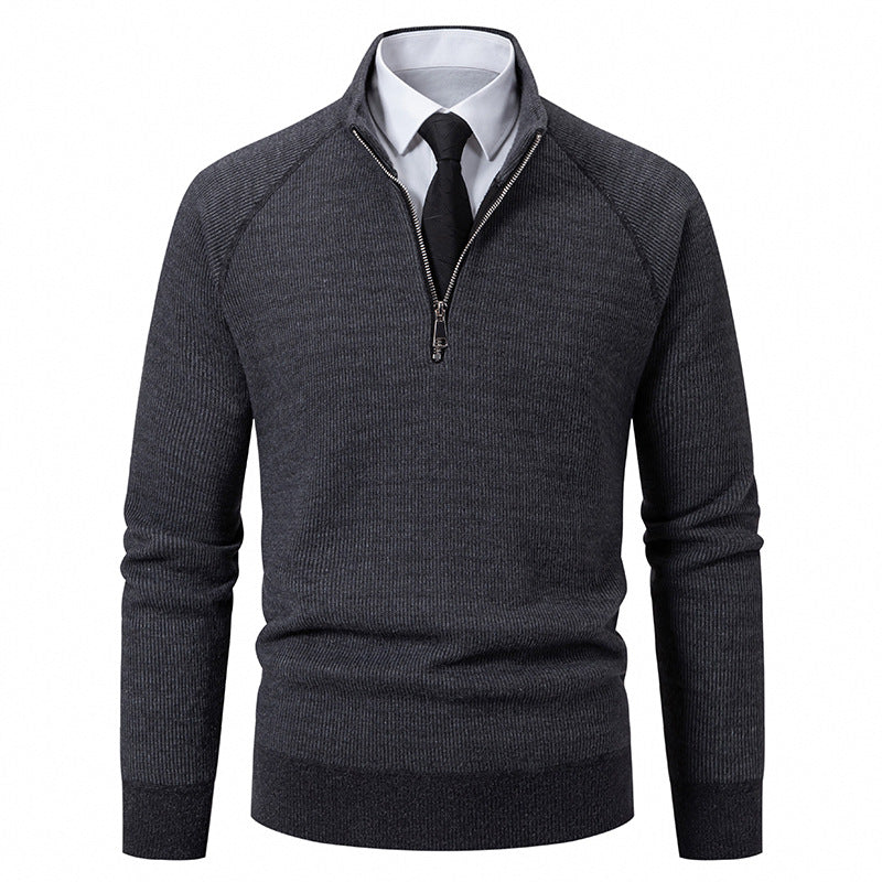 Herren Feinstrick-Halbzip-Pullover mit Stehkragen und schmaler Passform Drune