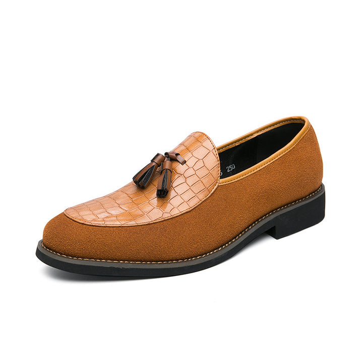 Herren eleganter Quasten-Loafer mit kroko-geprägtem Lederblatt und weichem Veloursaußenmaterial Drune
