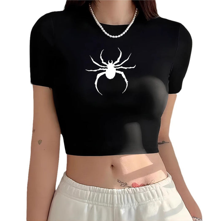 Damen Crop-T-Shirt mit modernem Grafiken-Aufdruck Drune