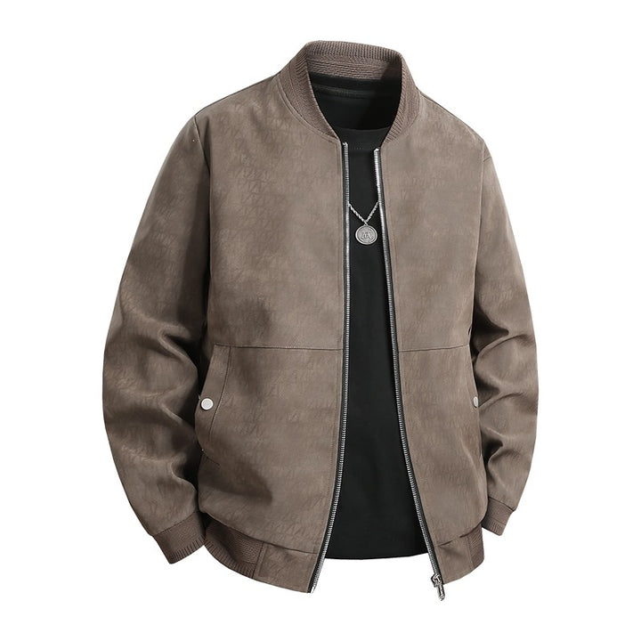 Herren Veloursoptik-Bomberjacke im minimalistischen Look mit Zweiwege-Reißverschluss, Rippkragen und verdeckten Druckknöpfen Drune