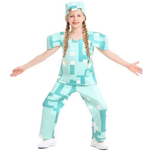 Mädchen Minecraft Kostüm mit geometrischem Muster und lässiger Passform Drune