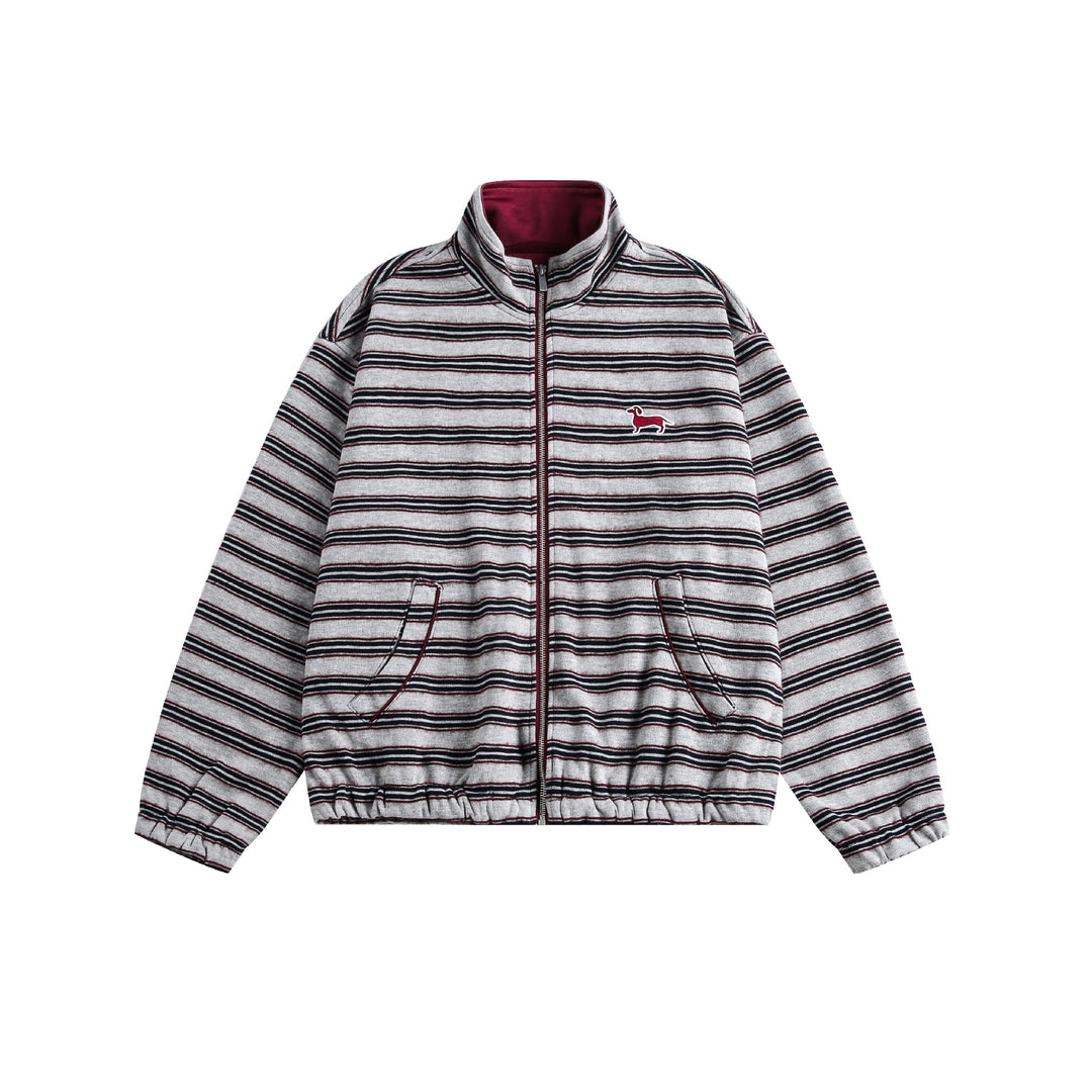 Damen Gestreifte Sweatjacke mit Stehkragen, Reißverschluss und elastischem Saum Drune