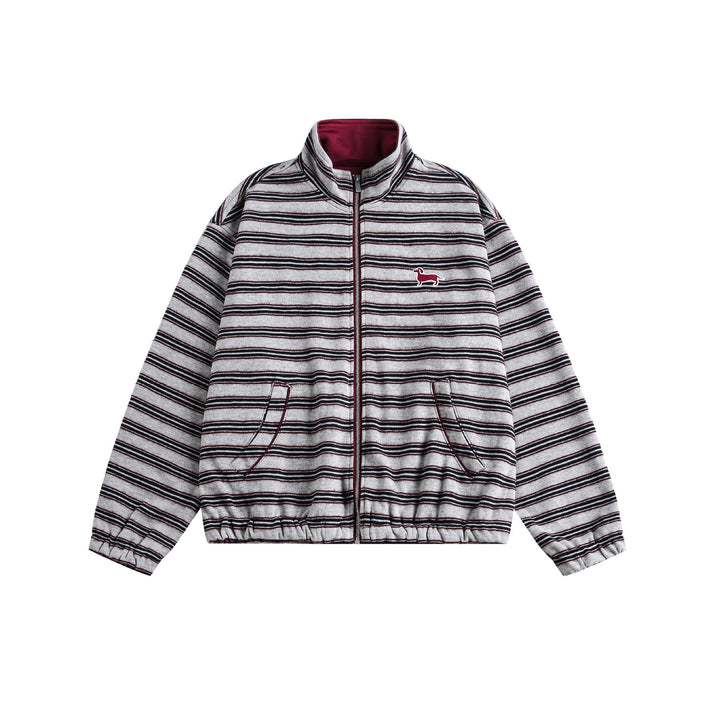 Damen Gestreifte Sweatjacke mit Stehkragen, Reißverschluss und elastischem Saum Drune