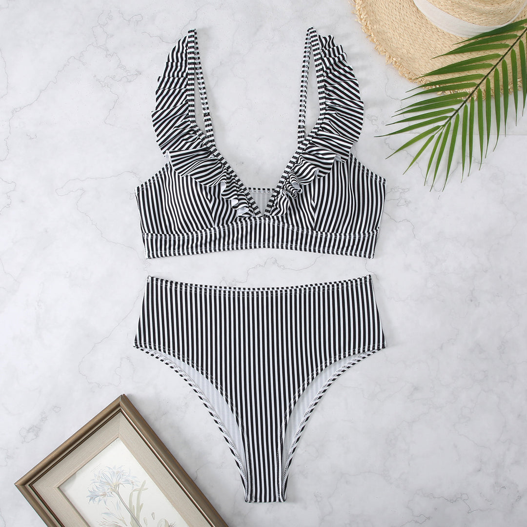 Damen Bikini-Set mit voluminösen Rüschen und hohem Taillenbund Drune