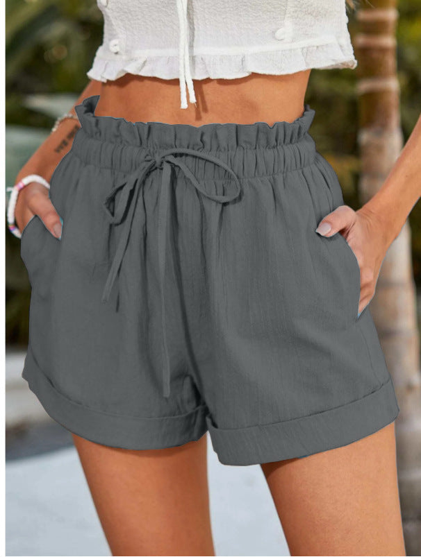 Damen lässige Shorts mit elastischem Bund und Rüschendetail Drune
