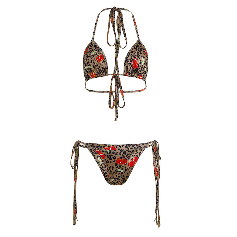 Damen trendiger Bikini mit floralem Leopardenmuster und anpassbaren Trägern Drune