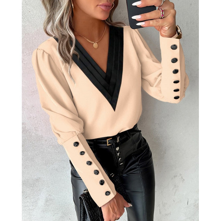 Damen Bluse mit V-Ausschnitt und eleganten Puffärmeln Drune
