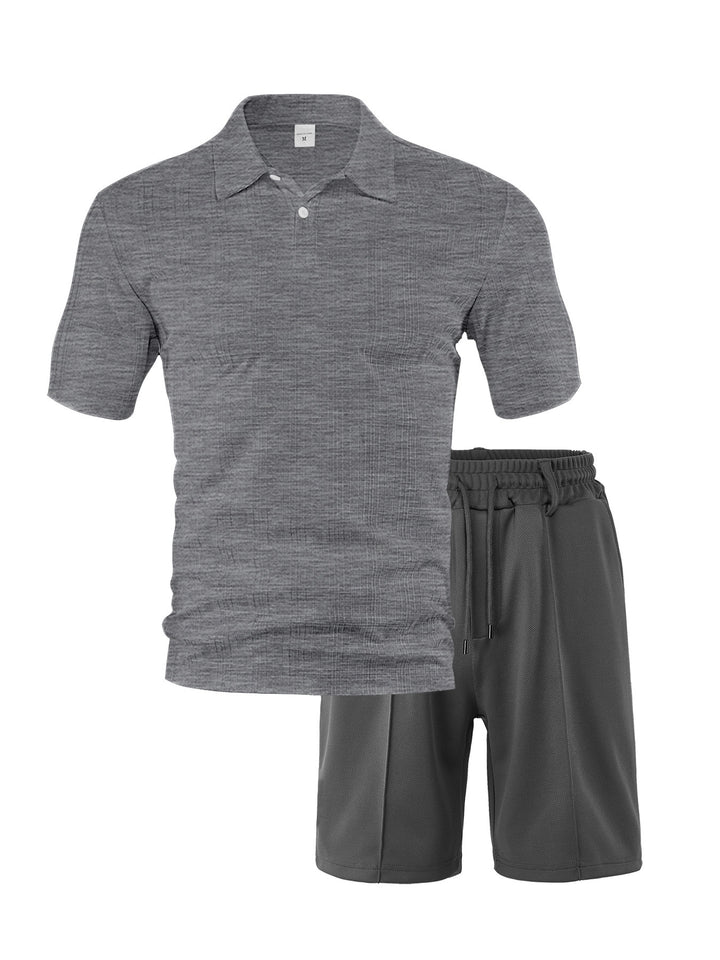 Herren nan zweiteiliges Sommer-Reise-Set mit texturiertem Kurzarm-Poloshirt und funktionalen Mesh-Shorts Drune