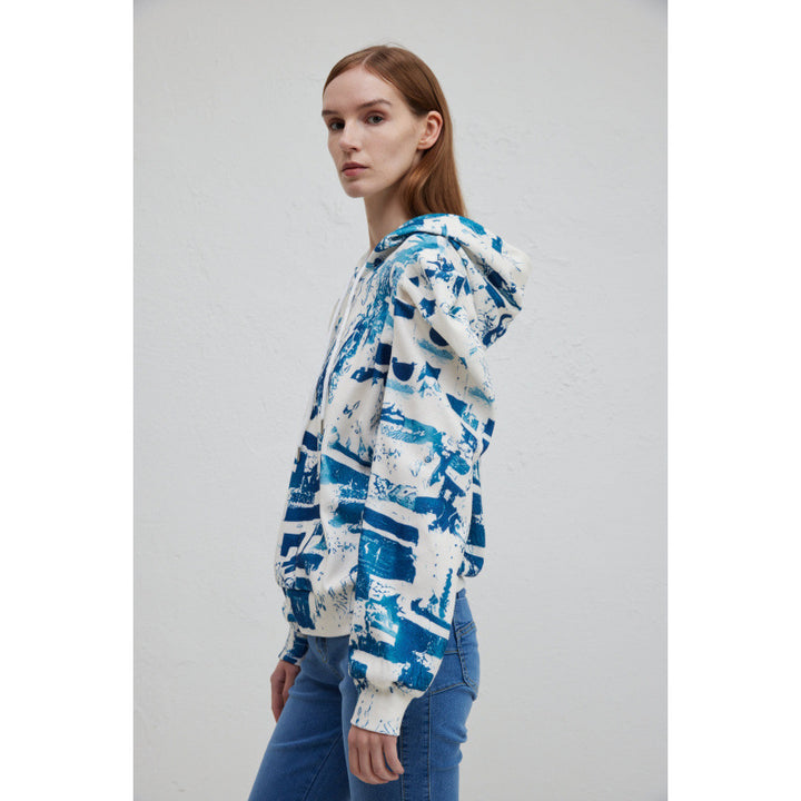 Damen Kapuzenpullover mit modischem Rüschendesign und kreativem Druck Drune