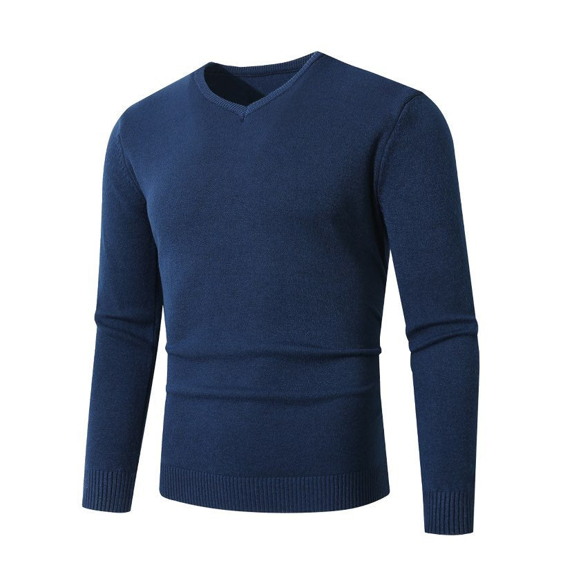 Herren Schmal geschnittener Feinstrick‑V‑Neck-Pullover mit Rippbund und atmungsaktiver Baumwollmischung Drune