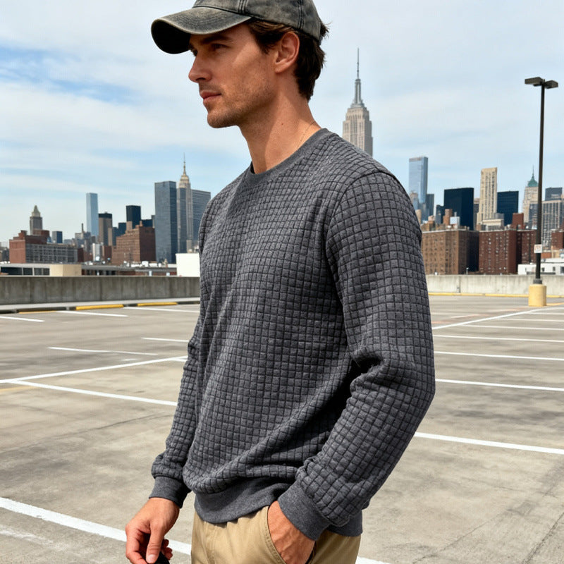 Herren Strukturierter Waffelstrick-Pullover aus Baumwollmix mit Rundhalsausschnitt Drune