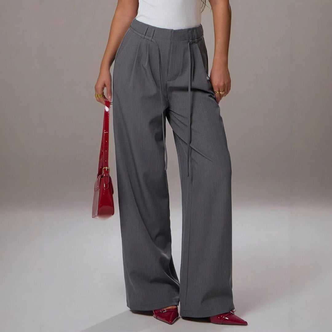 Damen Hochtaillierte Palazzo-Hose mit Bundfalten, Tunnelzug und weitem Bein Drune