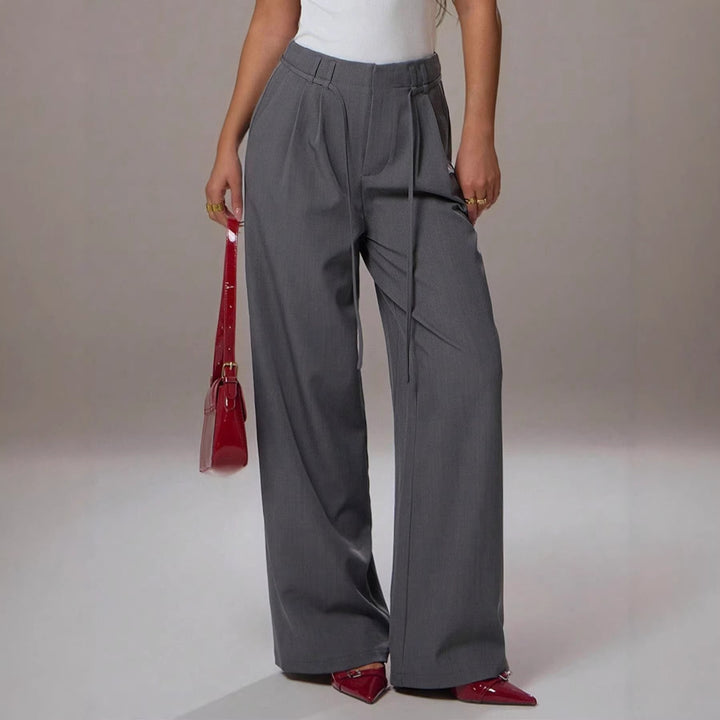 Damen Hochtaillierte Palazzo-Hose mit Bundfalten, Tunnelzug und weitem Bein Drune