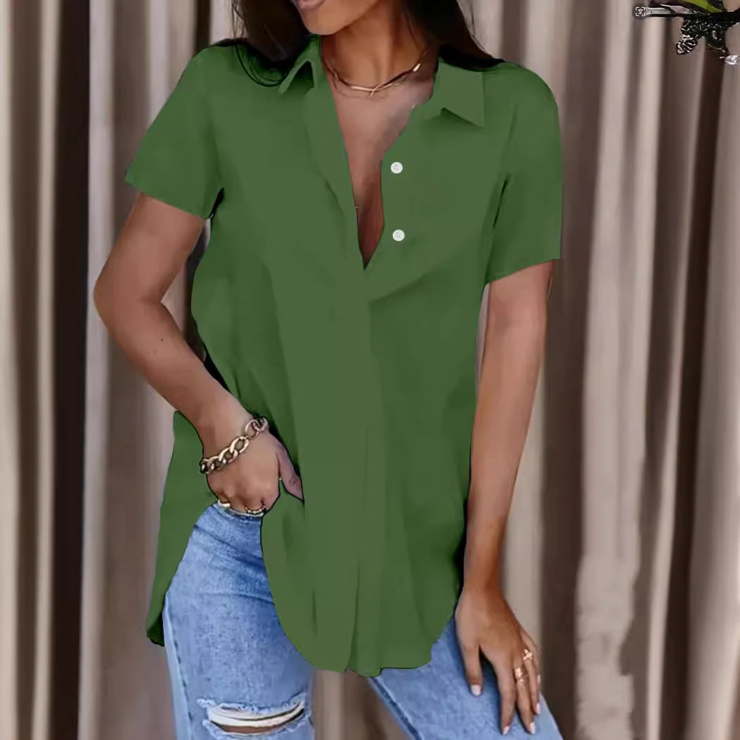 Damen Oversized Hemdbluse aus leichtem Baumwollmix mit modischem V-Ausschnitt Drune