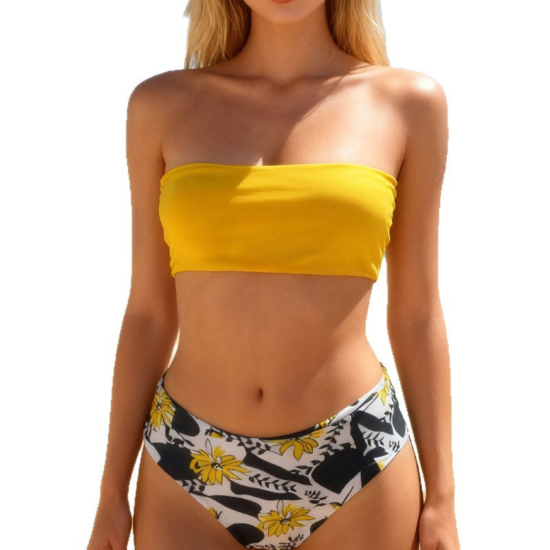 Damen Bandeau-Bikini mit hohem Beinausschnitt und animalischem Design Drune